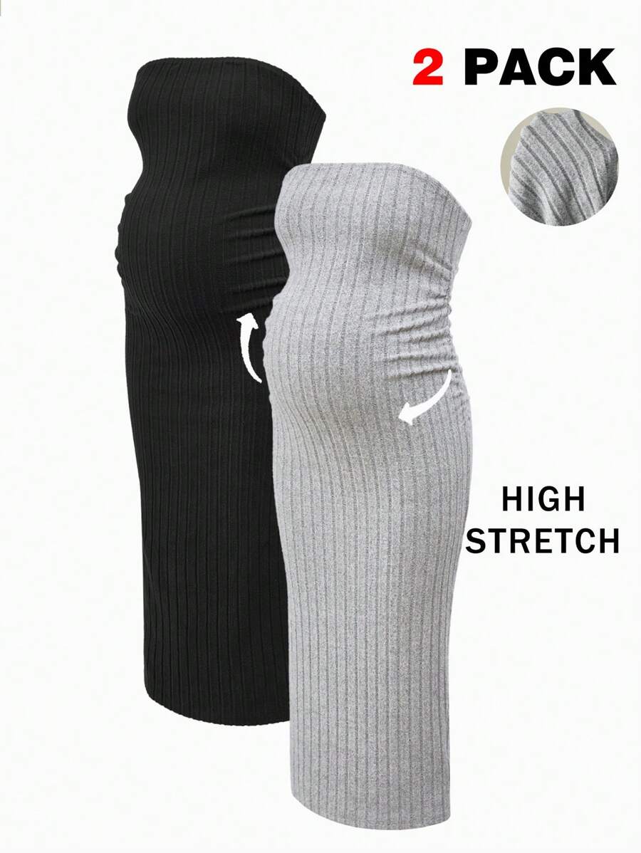 SHEIN Maternity Summer Casual Strapless Dress Summer Clothes Maternity Summer Dress - Multicolor - View 1