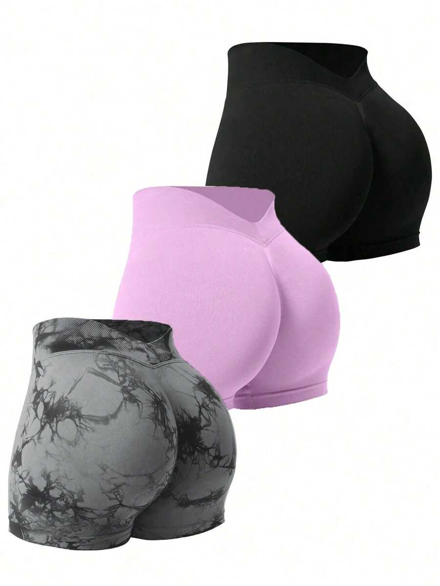 Easithlete 女式V字背设计休闲健身运动短裤健身短裤