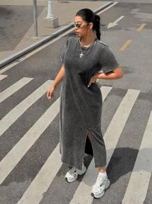 Muchica Plus Size Plus Size Long Snowflake Print T-Shirt Dress Tee Shirt Dress Long Casual Dress