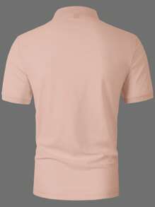 Manfinity Mode Camisa Polo de Manga Curta, Simples, de Cor Sólida, para Homens