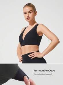GLOWMODE FeatherFit™ Studio Crush V-Ausschnitt Kragen Abnehmbare Cups Kreuzgurt Sport-BH Für Geringen Aufprall Yoga Pilates Barre Studio Tägliches Lässig Tragen