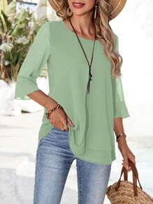 EMERY ROSE 女式纯色圆领插肩袖休闲衬衫，夏季