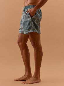 Musero 男士佩斯利拼贴抽绳泳裤春夏假日度假