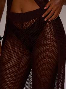 MUSERA 中腰钩针编织喇叭裤，仅作罩衫，适合春夏度假、海滩游泳、优雅可爱性感波西米亚风、伊比沙岛音乐节、假日夜生活、冬季日常晚宴派对穿着。 - 咖啡棕 - 查看 5