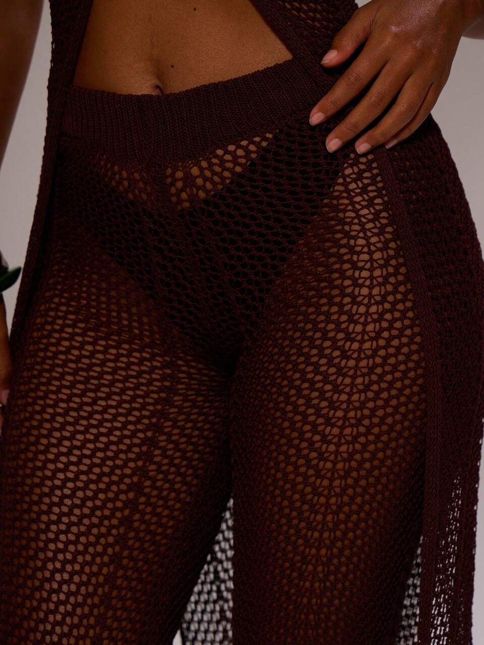 Pantaloni a vita media in maglia all'uncinetto a zampa d'elefante, ideali come copricostume per /estate, vacanze, spiaggia, eleganti, carini, sexy, stile boho, festival Ibiza, uscite serali, uso quotidiano, feste serali