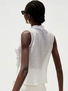 Aveloria Modichic Áo cánh kiểu Pháp không tay nhiều lớp voan xếp nếp kết cấu màu trắng thanh lịch lãng mạn đa năng dành cho nữ - trắng - Xem 2