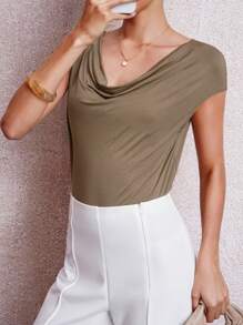Lavishia Women's Solid Color Batwing Short Sleeve Loose Casual T-Shirt, Summer - Mocha Brown - View 7