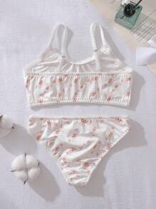 2pcs/Set White Cute Lamb Pattern Girls Underwear Set, Includes Bra And Panty - White - View 2