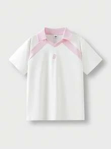 JNSQ 青少年女孩返校户外运动衬衫，青少年女孩撞色领子拼接户外运动 T 恤