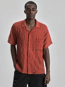 Ontre Camisa casual de verano para hombres de 2025, de unicolor y textura, adecuada para el Día de la Independencia, el Día de San Juan, la graduación, el uso diario, bonita camiseta de verano, camisa de vacaciones playeras para hombres