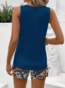 SHEIN LUNE Set de 2 piezas de mujer con top de tirantes y shorts estampado floral vintage, casual, para verano
