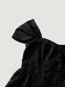 SHEIN MOD 女士白色露肩浪漫连衣裙，适合约会、情人节、度假、黑色正式晚礼服、黑色修身正式连衣裙、法式度假连衣裙、露台休闲装、魅力连衣裙、下午茶优雅连衣裙、约会之夜修身装、女士晚宴装、束身连衣裙、女士派对连衣裙、生日连衣裙、婚礼宾客连衣裙 - 黑色 - 查看 4
