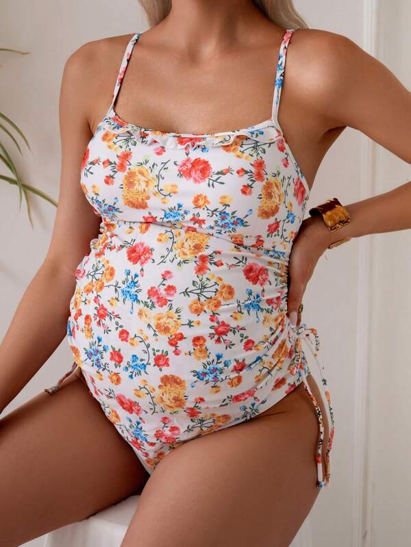 SHEIN Tankini de grossesse d'été décontracté avec imprimé floral de type Ditsy
