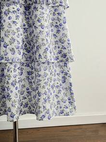 Soleia Women's Holiday Yellow Rose Print Multi-Tier Cake Dress, Casual Maxi Dress For Afternoon Tea, Wedding Season Blue Floral Dress Cottagecore Dress Blue And White Floral Dress Tiered Floral Dress Floral Sundress - Multicolor - View 5