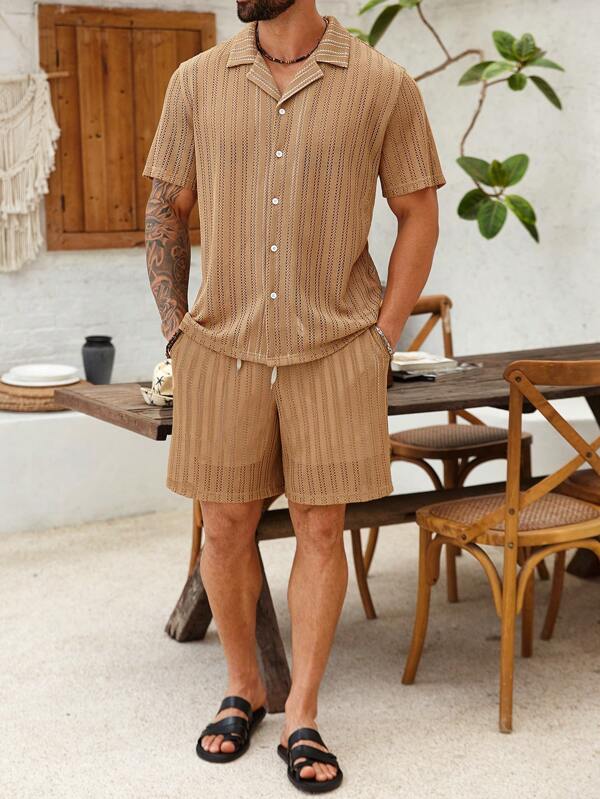 ResortEase Plus Size Men Short Sleeve Button-Front Shirt And Patch Pocket Shorts Set, Solid Color