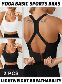 SHEIN Sport Studio Damen nahtloser Rückenfrei-Sporttop Einfarbig