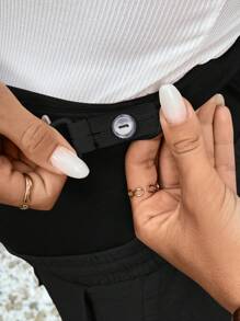 SHEIN Maternity Solid Drawstring Waist Pockets Casual Pants - Black - View 5