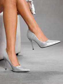 CUCCOO SZL Women's Pointed Toe Silver High Heels For Party And Occasions - Silver - View 4