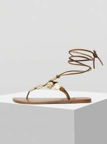 MOTF PREMIUM FLAT ROUND TOE CIRCLE ORNAMENT SANDALS FOR CHRISTMAS - Brown - View 2