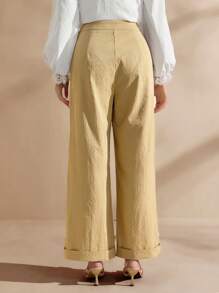 Graceveil Damskie khaki modne ręcznie robione kwiatowe dekoracje letnie nowe spodnie w stylu - Kolor khaki - Zobacz 2