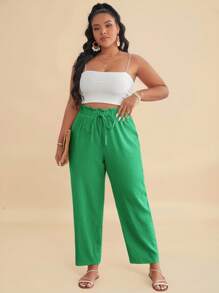 Travachic Pantalon décontracté de grande taille avec cordon de serrage à la taille et coupe fuselée, couleur unie - Vert - Voir 5