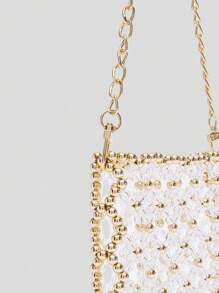 SHEIN SXY Damen Handtaschen mit oberem Griff, goldene Perlen, transparente Perlen, Perlenbestickte Tasche, modisch, elegant, schlicht, personalisiert, vielseitig, für Strand, Urlaub, Feiertage, Sommer, Meerseite, Dates, Alltag, Einkaufen, Nachmittagstee - Gold - Übersicht 7