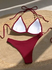 Bellisia 纯色比基尼泳装 - 紅色 - 查看 2