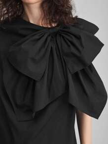 Ontre 2026 Frühling/Sommer Schleife Dekor Lässig Bluse, geeignet für Flughafen, Lässig Tag, Geschäft, Strand, Geburtstags Party, Lehrertag - Schwarz - Übersicht 1