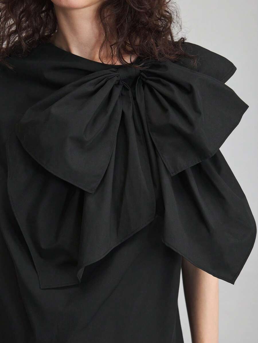 Ontre 2026 Frühling/Sommer Schleife Dekor Lässig Bluse, geeignet für Flughafen, Lässig Tag, Geschäft, Strand, Geburtstags Party, Lehrertag - Schwarz - Übersicht 1