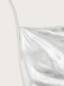 SHEIN ICON 派对音乐聚会针织挂脖女式衬衫 - 銀色 - 查看 3