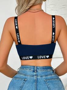 EasyFave Sujetador tipo camiseta con diseño de letras y corazones, ropa interior casual para mujer