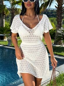 SHEIN Coprire con scollo a V in stile boho, a maglia con struttura e peplo
