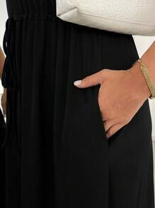 SHEIN Essnce Plus-Size Women's Summer Dress, Short-Sleeved Dress, Black Dress, Casual Women's Clothing Summer Dresses For Women Holiday Dress,Maxi Dress