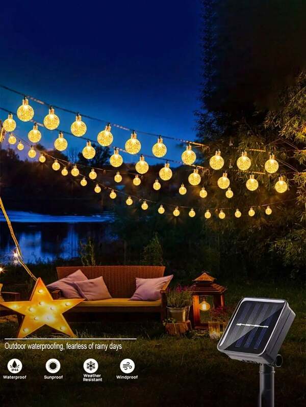 قطعة واحدة ، جسم كريستالي كروي كبير بمصابيح LED شمسية 16/23/39 قدم ، 20/50/100 مصباح ، شريط إضاءة شمسية خارجية مضادة للماء ب-8 أوضاع إضاءة ، سلسلة إضاءة شمسية لمتجر ، حديقة ، نزهة ، حفلة (متعددة الألوان / دافئة / بيضاء) ، ديكورات هالوين وعيد الميلاد