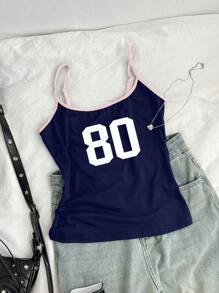 Teen Girls Casual Simple Blokette 80 Graphic Camisole Tank Top, Suitable For Summer - Multicolor - View 1