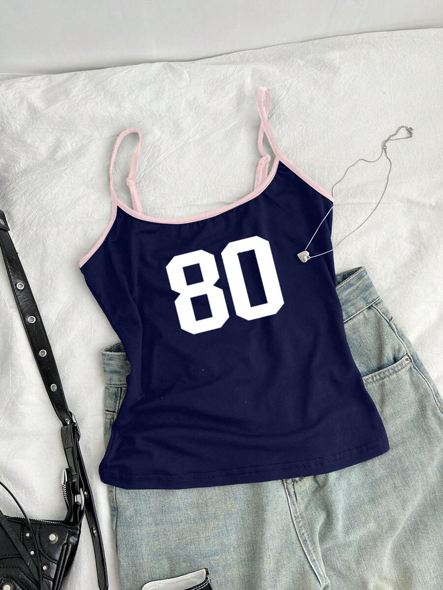 Teen Girls Casual Simple Blokette 80 Graphic Camisole Tank Top, Suitable For Summer - Multicolor - View 1
