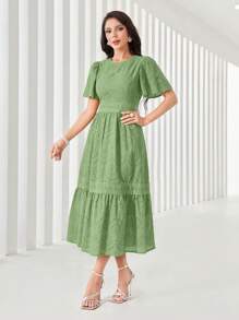 Modelyn 优雅夏季纯色镂空刺绣淡紫色连衣裙长款女装 - 薄荷綠 - 查看 5