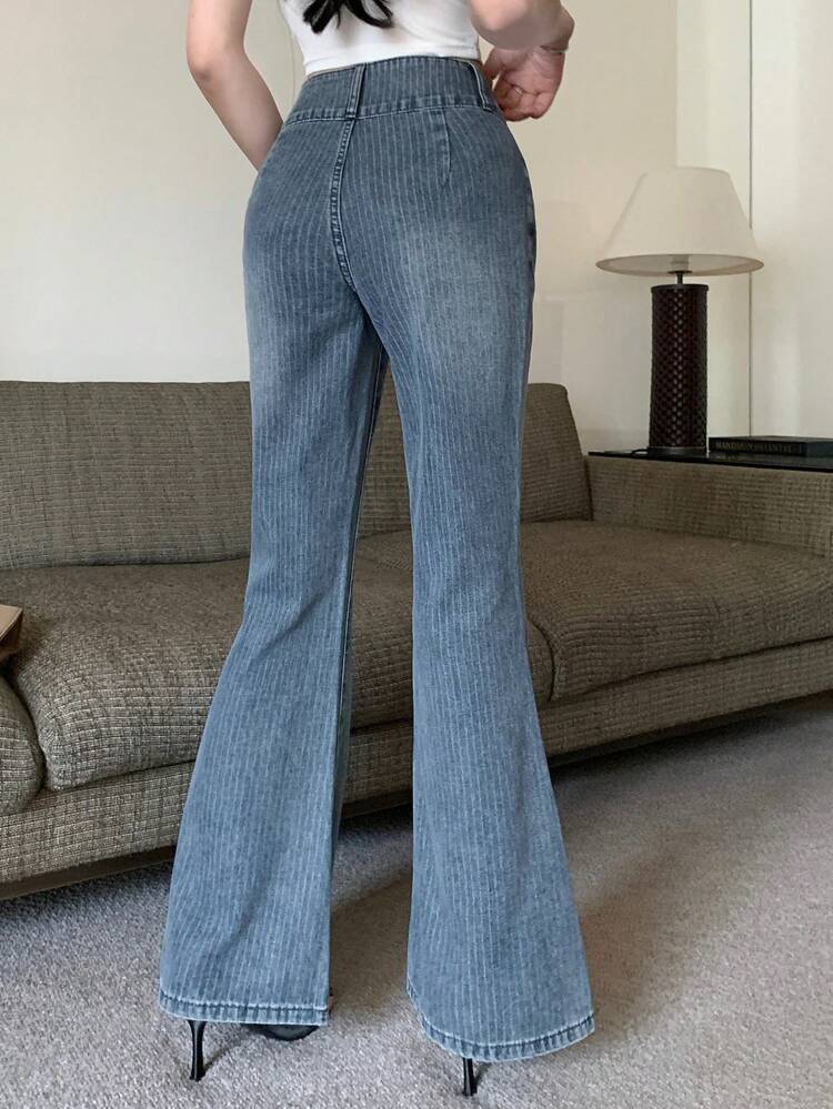 Women's Korean Style Flared Washed Denim Jeans