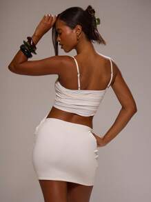 MUSERA Asymmetric Hem Ruched Cut Out Fitted Mini Dress Ibiza Sexy Vacation Holiday Spring Summer Festival Beachwear Romantic Elegant Birthday Beach  Party Elegant  Chic - White - View 3