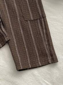 SHEIN Vintaside Kids 男婴条纹裤，百搭舒适，适合任何季节，可搭配任何款式的上衣 - 咖啡棕 - 查看 4