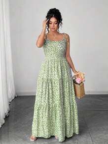 Elenzga Elegant Green Ditsy Floral Backless Dress For Women,Casual Summer Dress Women Dresses Elegant Gown Women Birthday Outfit Women Casual Dress Women Summer Clothing Women Plus Sun Dress
