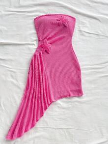 Soleia Váy mini nghỉ dưỡng đảo nhiệt đới màu cam dành cho nữ, không dây buộc eo nhún bèo có họa tiết sao biển và bèo nhún, dành cho kỳ nghỉ ở bãi biển - Hồng - Xem 5