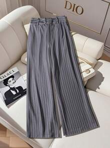 SHEIN Tall Women's Plus Size Striped Casual Straight Leg Pants Fall Cloth For Women - Multicolor - View 1