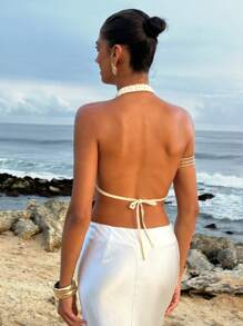 Opulessa Sommer-Strandurlaubs-Outfits für Abschlussfeiern, elegant, sexy, Pailletten, einfarbig, Rundhalsausschnitt, ärmellos, Jacquard-Strick, Damen-Top, stilvoll