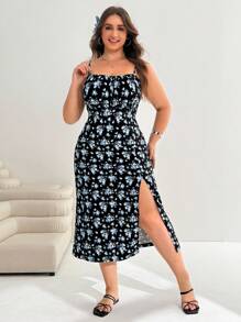 Solflare Vestito casual con fantasia floreale di grandi dimensioni per donna, blu