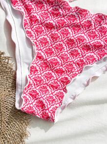 Swim Mod 2pcs Women's Floral Print Spaghetti Strap V-Neck Ruffled Hem Bikini Swimsuit, Summer - Multicolor - View 7