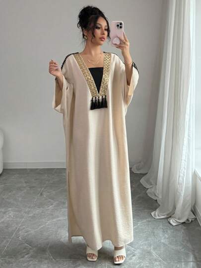 Elenzga 女士金色花卉图案蕾丝拼接宽松连衣裙