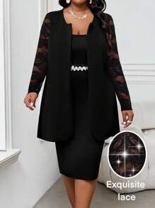 SHEIN Lady 春夏休闲优雅波西米亚风蕾丝袖开襟外套