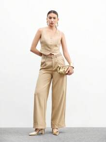 CUCCOO BIZCHIC 女士尖头交叉带粗跟优雅通勤简约金色金属仿皮浅口鞋，镂空时尚派对办公室正式基本百搭鞋 - 金色 - 查看 6