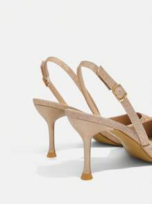 CUCCOO TILAWA 女士尖头水钻装饰细高跟鞋香槟色露背高跟鞋，适合派对和活动 - 香檳色 - 查看 11